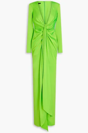 ALEX PERRY Draped neon satin-crepe gown - Green