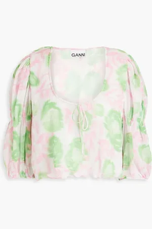 Ganni Cropped printed georgette blouse - Pink