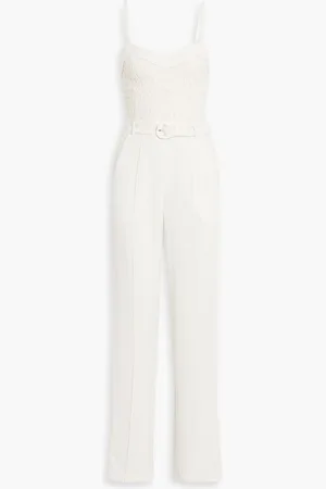 Simkhai Zaid crochet-paneled cotton-blend ponte wide-leg jumpsuit - White