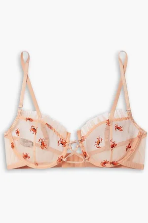 LE PETIT TROU Crabe ruffled embroidered -tulle underwired soft-cup bra - Orange
