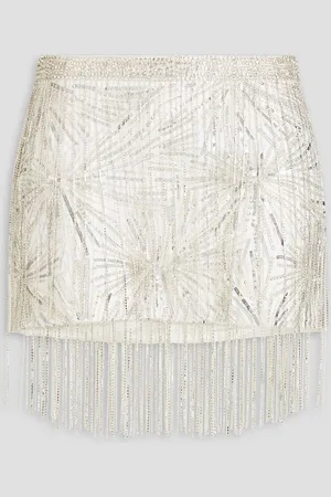 Retrofete Beatrix fringed embellished crepe mini skirt - White
