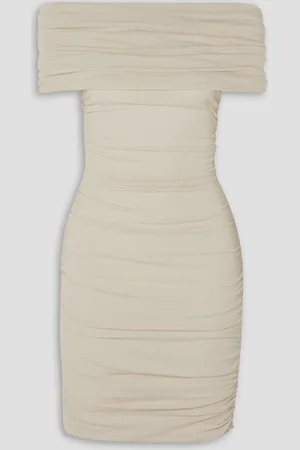 Khaite Aerica off-the-shoulder ruched stretch-jersey mini dress - White