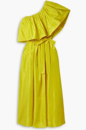 ADAM LIPPES One-shoulder ruffled belted silk-taffeta midi dress
