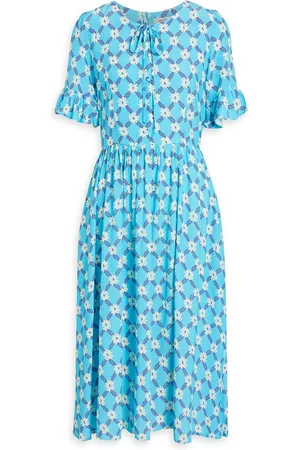Harley Viera-Newton Willow gathered printed crepe dress - Blue