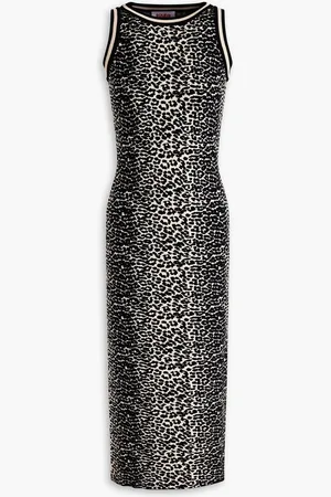 Solid Leopard-print knitted midi dress