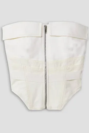 DION LEE Strapless cropped organic cotton-blend twill bustier top - White