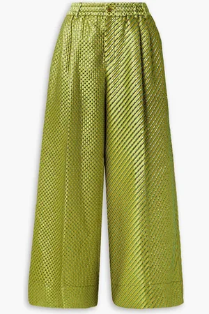 Christopher John Rogers Pleated metallic brocade wide-leg pants - Green