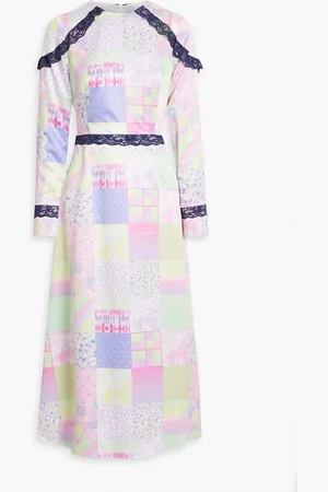 OLIVIA RUBIN Patchwork-effect printed satin midi dress - Purple