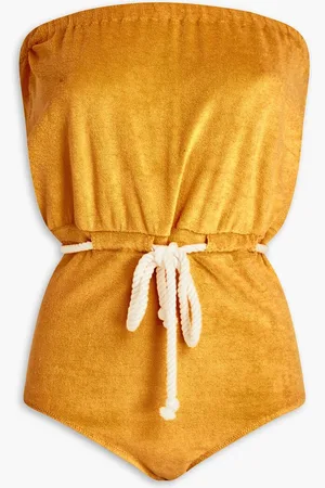 Lisa Marie Fernandez Victor strapless rope-detailed stretch-cotton terry swimsuit - Yellow