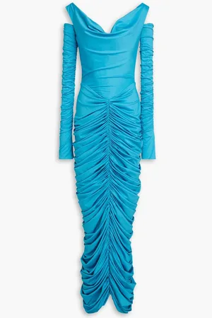RHEA COSTA Convertible ruched jersey maxi dress - Blue
