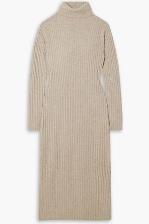 Allude Ribbed cashmere turtleneck midi dress - Neutral