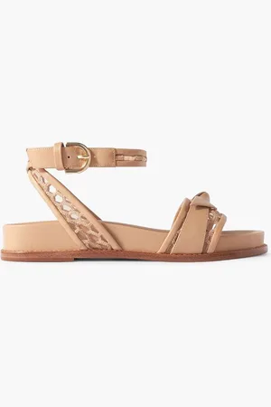 ALEXANDRE BIRMAN Clarita bow-detailed lace-trimmed leather sandals - Neutral