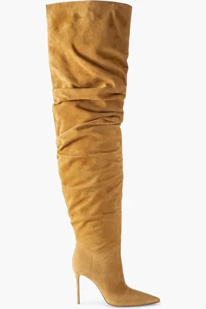 Amina Muaddi Jahleel suede over-the-knee boots - Brown