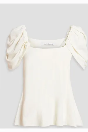 Another Tomorrow Gathered crepe top - White