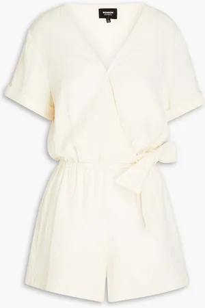 MONROW Wrap-effect knotted cotton-gauze playsuit - White