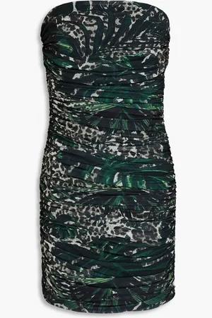Bash Strapless ruched printed mesh mini dress - Green