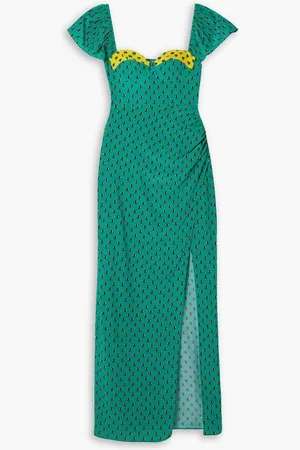 Staud Avril printed crepe de chine maxi dress - Blue