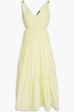 Maje Cutout shirred taffeta midi dress - Yellow