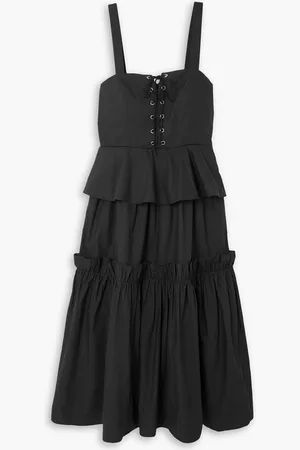 BATSHEVA Quinn lace-up ruffled tiered cotton-poplin midi dress