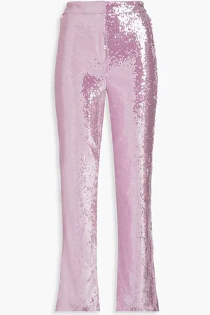 ROTATE Sequined stretch-mesh straight-leg pants - Purple