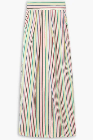 Rosie Assoulin Vita pleated striped cotton and linen-blend maxi skirt