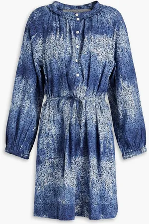 RAQUEL ALLEGRA Floral-print cotton-poplin shirt dress - Blue