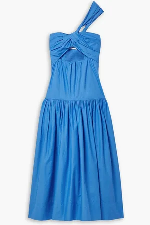 A.L.C. Aubrey one-shoulder cutout tiered cotton-poplin midi dress - Blue