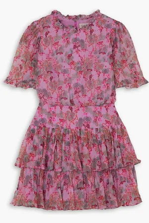 SALONI Ava tiered floral-print silk-crepon mini dress - Purple