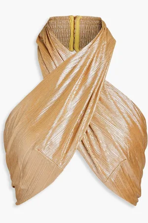 Caroline Constas Leanna cropped wrap-effect metallic knitted top - Metallic