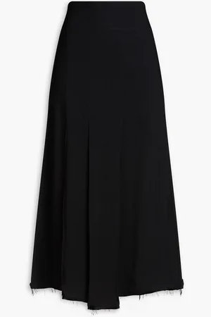 BITE Frayed pleated crepe midi skirt