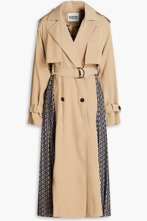 Claudie Pierlot Printed satin-twill and gabardine trench coat - Neutral