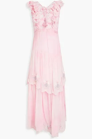 LOVESHACKFANCY Chantelle tiered embroidered chiffon maxi dress - Pink