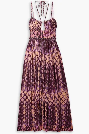ULLA JOHNSON Freya cutout tie-dyed cotton-jersey midi dress - Purple