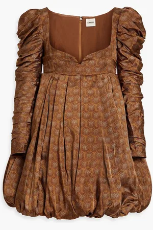 Khaite Katia pleated printed satin mini dress - Brown