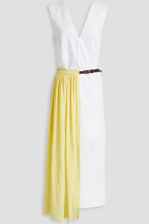 tibi Plissé gauze-paneled cotton-poplin midi dress