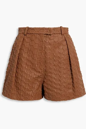 Roberto Cavalli Pleated woven faux leather shorts - Brown