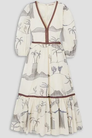 EMPORIO Loretta Desert tiered embroidered cotton and silk-blend voile midi dress - White