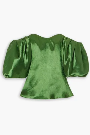 Caroline Constas Paloma off-the-shoulder satin top - Green