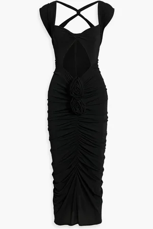 MAGDA BUTRYM Floral-appliquéd cutout stretch-cupro jersey midi dress