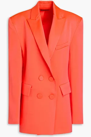 ALEX PERRY Double-breasted neon satin-crepe blazer - Orange