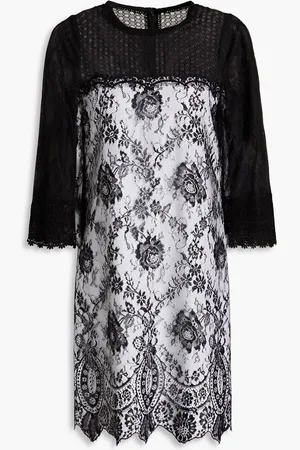 ANDREW GN Paneled Chantilly lace mini dress