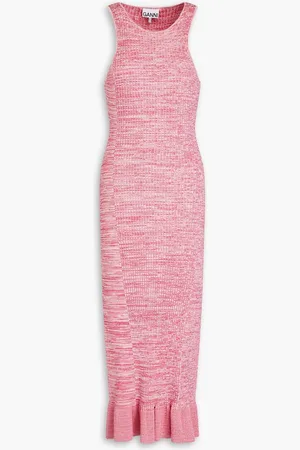 Ganni Marled ribbed-knit midi dress - Pink
