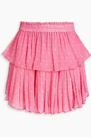 LOVESHACKFANCY Tiered polka-dot georgette mini skirt