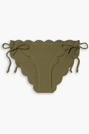 Marysia Mott scalloped stretch-seersucker low-rise bikini briefs - Green