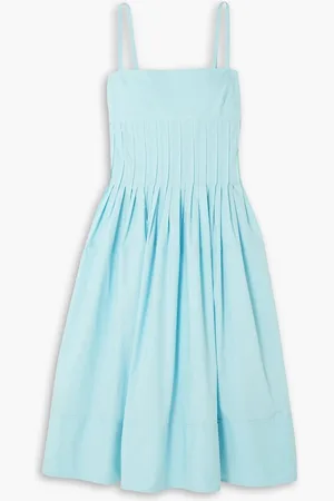 Proenza Schouler Pintucked cotton-blend poplin midi dress - Blue