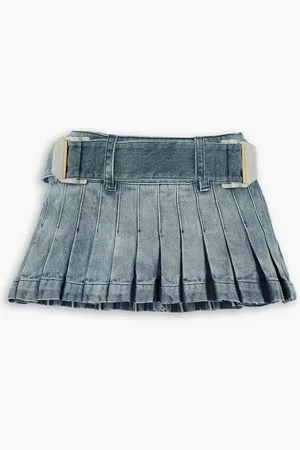DION LEE Belted pleated denim mini skirt - Blue