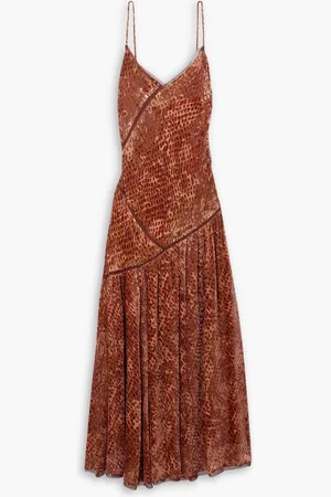 ULLA JOHNSON Elodie silk-trimmed devoré-velvet midi dress - Brown