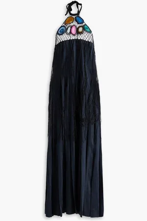 GABRIELA HEARST Zeus embellished linen and silk-blend halterneck maxi dress - Blue