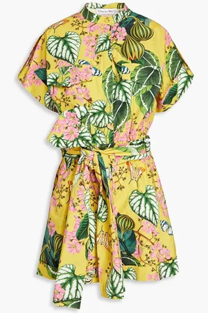 Oscar de la Renta Belted printed cotton-blend poplin playsuit