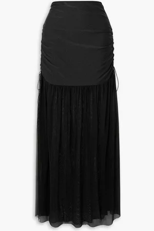 Leslie Amon Ruched stretch-jersey and mesh maxi skirt